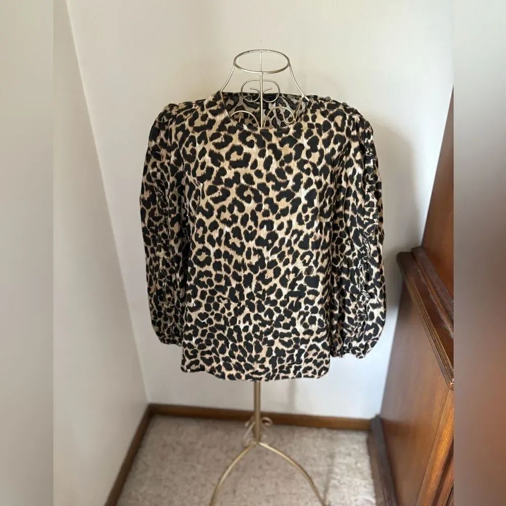 J.Crew Leopard Print Long Sleeve Top Ruffle Detail XS